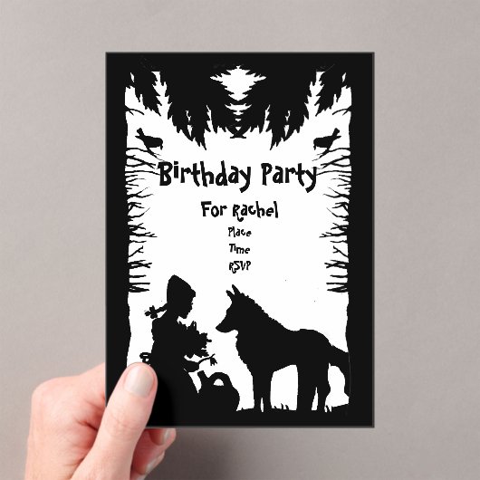 Invitations En Acrylique Noir Blanc Riding Hood Wolf Trees Anniversaire (In situ (ordinateur de poche))