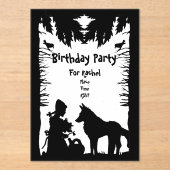 Invitations En Acrylique Noir Blanc Riding Hood Wolf Trees Anniversaire (Recto)