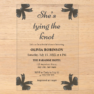 Invitations En Acrylique Noir Bow Elle Attache le Nœud Réception de Mariage