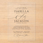 Invitations En Acrylique Noir Chic Moderne Clair Mariage de script (Recto)