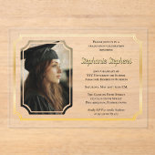 Invitations En Acrylique Noir élégant | Gold College University Graduation  (Recto)