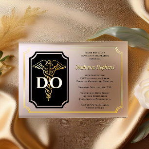Invitations En Acrylique Noir élégant   Gold Doctor DO Graduation Party