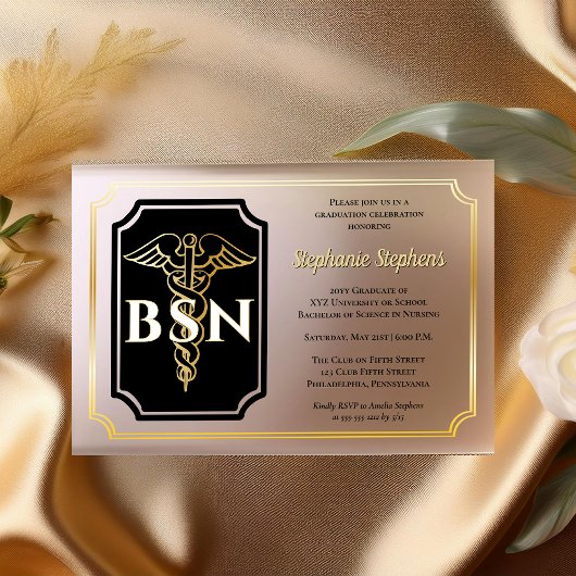 Invitations En Acrylique Noir élégant | Gold Nurse BSN Graduation Party