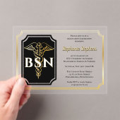 Invitations En Acrylique Noir élégant | Gold Nurse BSN Graduation Party (In situ (ordinateur de poche))