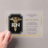 Invitations En Acrylique Noir élégant | Gold Nurse RN Graduation Party (In situ (ordinateur de poche))