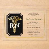 Invitations En Acrylique Noir élégant | Gold Nurse RN Graduation Party (Recto)
