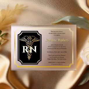 Invitations En Acrylique Noir élégant   Gold Nurse RN Graduation Party