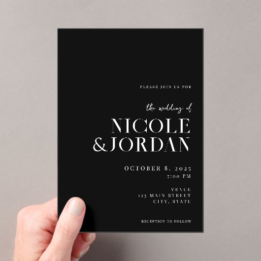 Invitations En Acrylique Noir et blanc moderne Simple Mariage chic (In situ (ordinateur de poche))