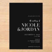 Invitations En Acrylique Noir et blanc moderne Simple Mariage chic (Recto)