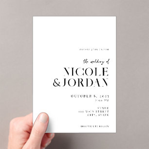Invitations En Acrylique Noir et blanc moderne Simple Mariage chic