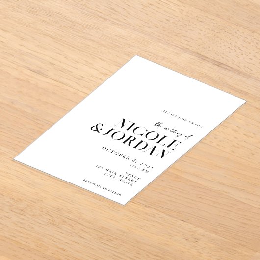 Invitations En Acrylique Noir et blanc moderne Simple Mariage chic (Poser)
