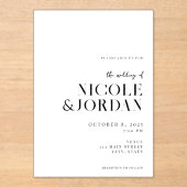 Invitations En Acrylique Noir et blanc moderne Simple Mariage chic (Recto)