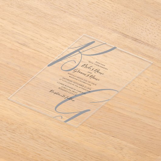 Invitations En Acrylique Noir gris clair Mariage Initiales Monogramme (Poser)