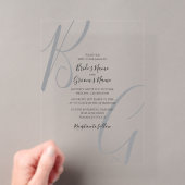 Invitations En Acrylique Noir Gris Clair Monogramme Initiales Mariage (In situ (ordinateur de poche))