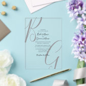 Invitations En Acrylique Noir Gris Clair Monogramme Initiales Mariage (Insitu (Mariage))