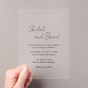 Invitations En Acrylique Noir minimal et blanc Moderne Mariage élégant