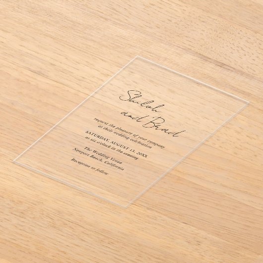 Invitations En Acrylique Noir minimal et blanc Moderne Mariage élégant (Poser)