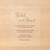 Invitations En Acrylique Noir minimal et blanc Moderne Mariage élégant (Recto)