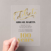 Invitations En Acrylique Noir Or 100e Anniversaire Acrylique clair (In situ (ordinateur de poche))