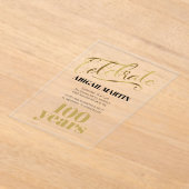 Invitations En Acrylique Noir Or 100e Anniversaire Acrylique clair (Poser)