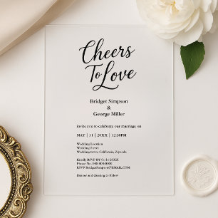 Invitations En Acrylique Noir transparent À la vie à l'amour Élégant Mariag
