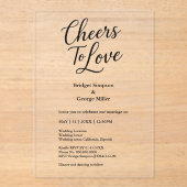Invitations En Acrylique Noir transparent Cheers to Love Mariage élégant (Recto)