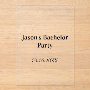 Invitations En Acrylique Nom de la fête de bachelor date simple minimal mei