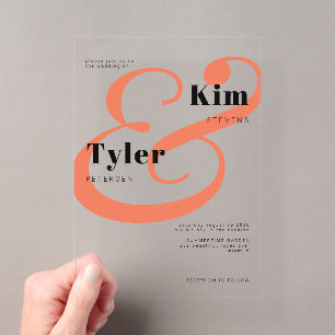 Invitations En Acrylique Noms de mariés gras orange noir mariage
