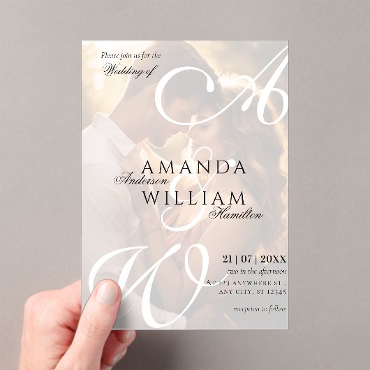 Invitations En Acrylique Noms de Script Élégants Modernes Photo Mariage (In situ (ordinateur de poche))