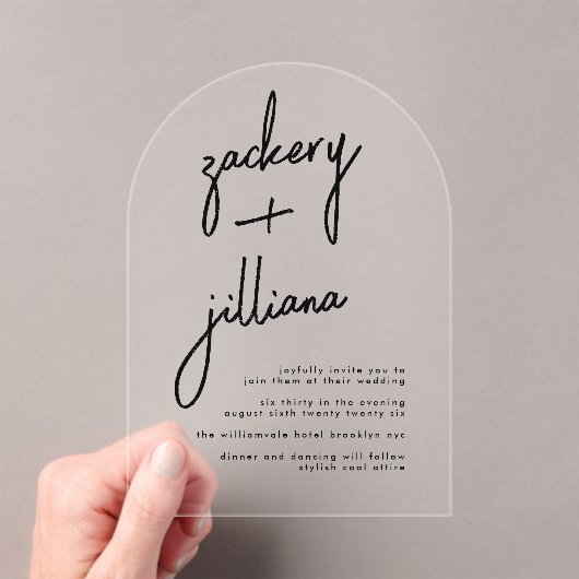 Invitations En Acrylique NOMS élégants Mariage noir et blanc moderne (In situ (ordinateur de poche))