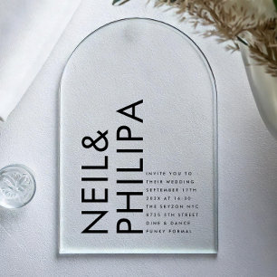 Invitations En Acrylique NOMS Gras Ultra Moderne Mariage Simple
