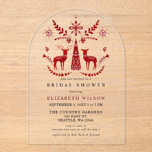 Invitations En Acrylique Nordic Buck and Doe Christmas Bridal Shower (Recto)