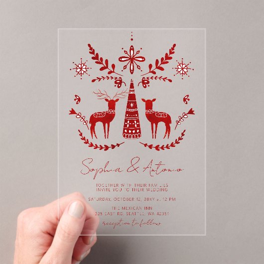Invitations En Acrylique Nordic Buck and Doe Woodland Mariage d'hiver (In situ (ordinateur de poche))