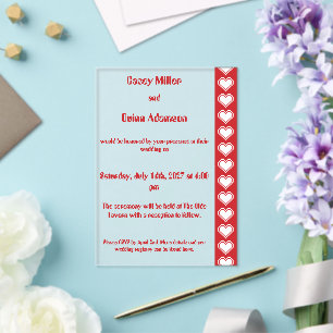 Invitations En Acrylique Nos cœurs 8 bits en mariage en acrylique cerise