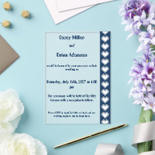 Invitations En Acrylique Nos cœurs 8 bits en mariage en acrylique marine