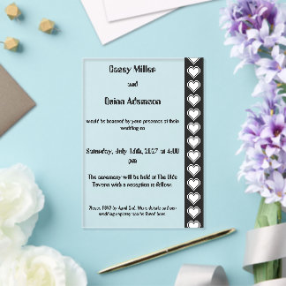 Invitations En Acrylique Nos cœurs 8 bits en mariage en acrylique noir
