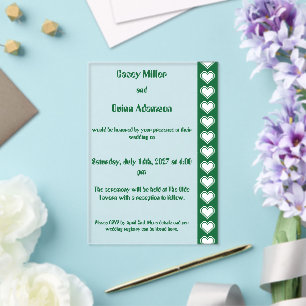 Invitations En Acrylique Nos cœurs 8 bits en mariage en acrylique vert