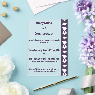 Invitations En Acrylique Nos cœurs 8 bits en mariage en acrylique violet