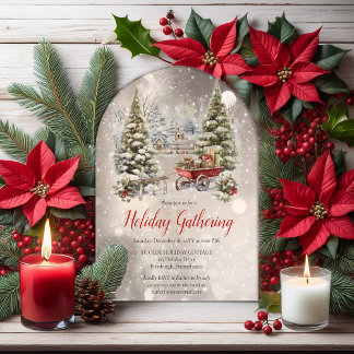 Invitations En Acrylique Nostalgic Vintage Holiday Tree Christmas Gathering