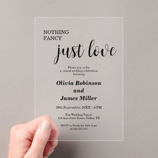 Invitations En Acrylique Nothing Fancy Just Love Casual Wedding  (In situ (ordinateur de poche))