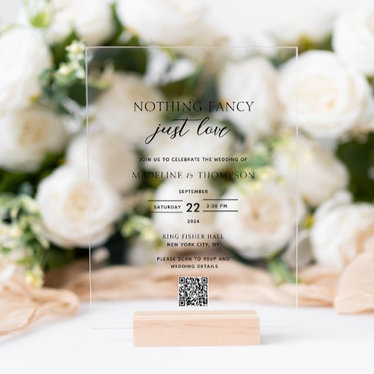 Invitations En Acrylique Nothing Fancy Just Love Photo Qr Code Wedding