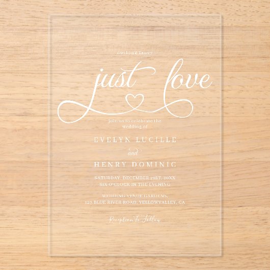 Invitations En Acrylique Nothing Fancy Just Love Script Heart Wedding (Recto)