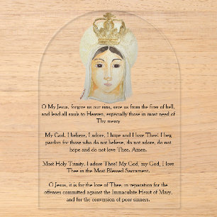 Invitations En Acrylique Notre-Dame de Fatima Carte de Prière en Acrylique