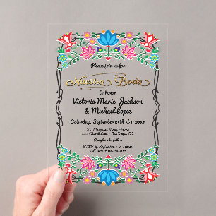 Invitations En Acrylique Notre Mariage Art Populaire Mexicain Fête de Maria