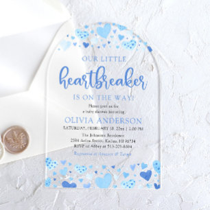 Invitations En Acrylique Notre Petit Coeur Bleu Baby shower Valentin