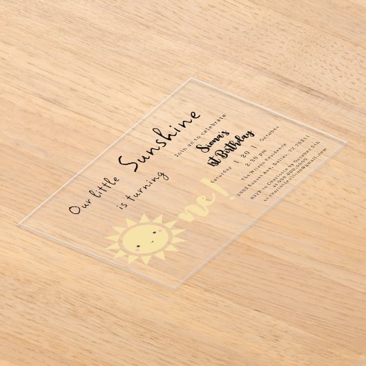 Invitations En Acrylique Notre petit soleil devient un joli anniversaire (Poser)