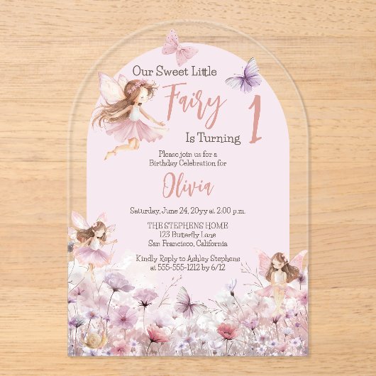 Invitations En Acrylique Notre Sweet Little Fairy 1er anniversaire fête (Recto)