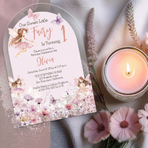 Invitations En Acrylique Notre Sweet Little Fairy 1er anniversaire fête