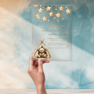 Invitations En Acrylique Nounours en peluche étoiles tente boho claire Baby