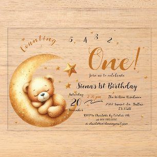 Invitations En Acrylique Nounours Mignon Bébé Ours Endormi Sur La Lune 1er